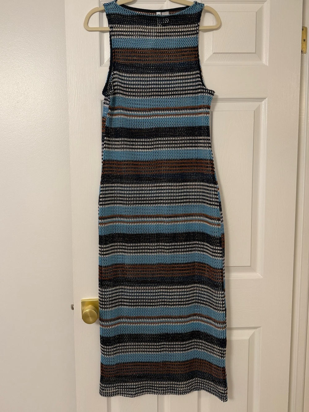 H&M Striped Knit Midi Dress in Glittery Blue and Brown Never Worn size Medium